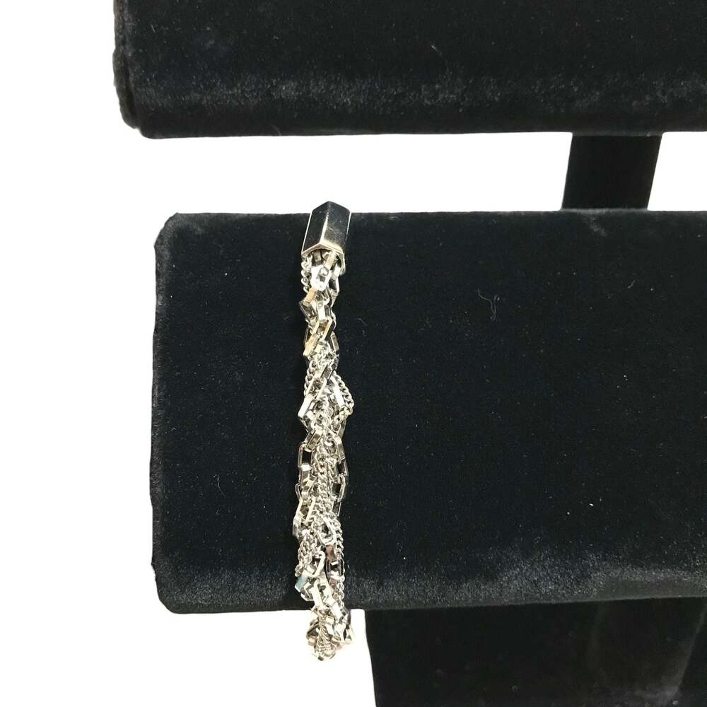 Henri Bendel New York Silver Tone Multi-Chain Elastic Bracelet Blue Band